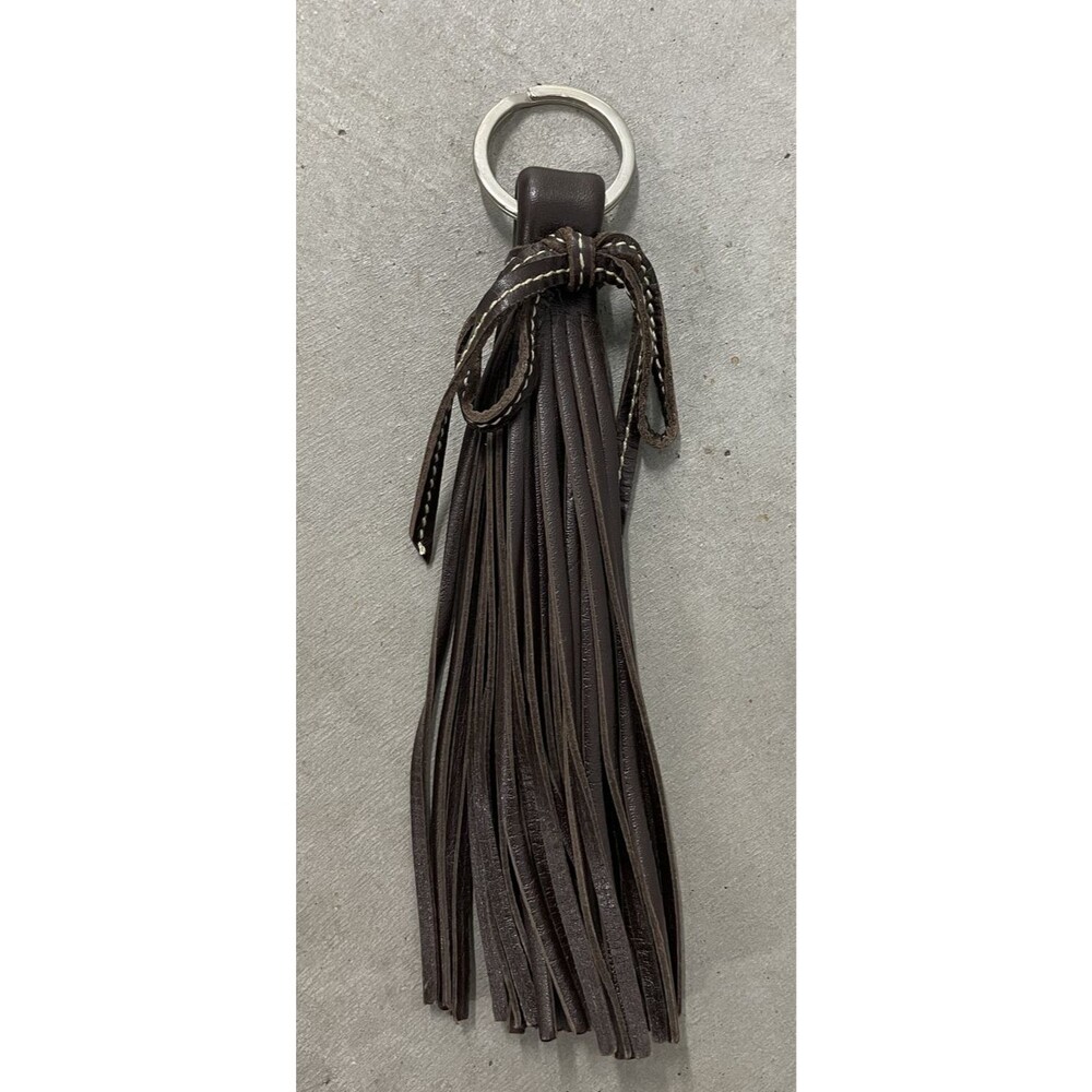 prada keyring -Brown leather tassel on silver ring
